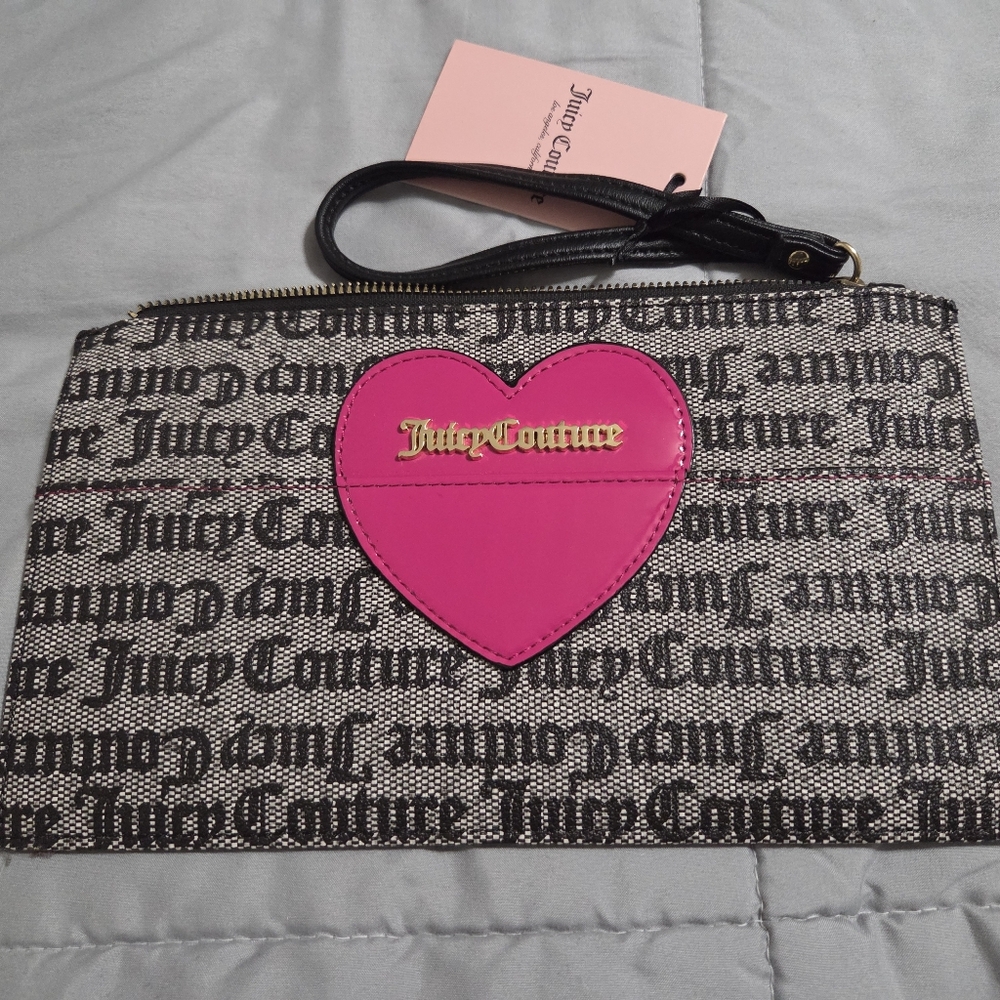 SOLD Juicy Couture Black and Pink Heart Wristlet